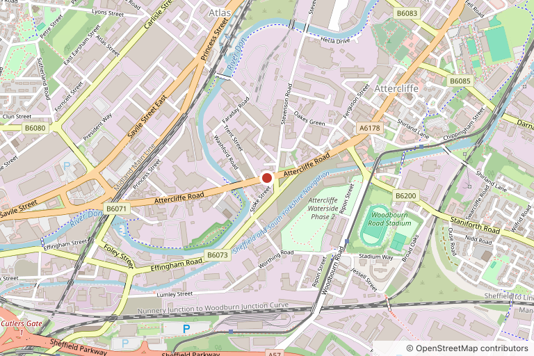 Map showing where Cast Iron is, in Sheffield